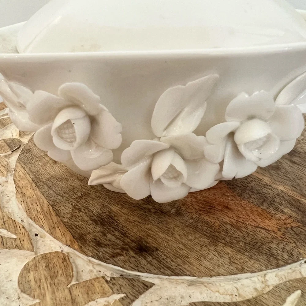 Vintage Godinger & Co Ivory Etched Floral Candy Dish with Lid